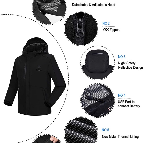 Men's Heated Jacket 5V with Detachable - Picture 5 of 12